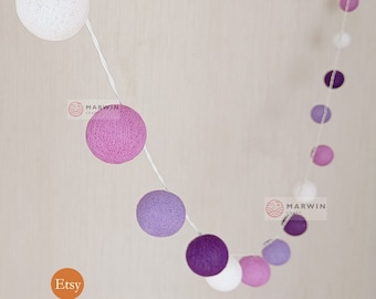 Purple String Lights Cotton Balls Fairy Lights Bedroom Home Decor Living Room Wall Hanging Lights Wedding Decor Dorm Lights Battery & Plug