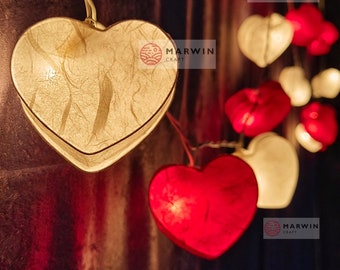 Red White Paper String Lights Heart Fairy Light Handmade Bedroom Home Decor Living Room Wall Hanging Dorm Romantic Valentine Night Lights