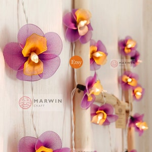 20 Sugar Lavender Purple String Lights Orchid Flower Fairy Lights Bedroom Home Decor Living Room Wall Hanging Lights Dorm USB Battery & Plug