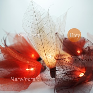 Earth Brown String Lights Bodhi Leaves Flower Fairy Lights Bedroom Home Decor Living Room Wall Hanging Light Wedding Dorm Light Battery Plug