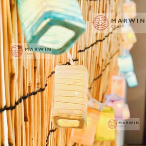 Pastell Kariert Laterne Lichterkette Japanisches Papier Fee Licht Schatten Schlafzimmer Wohnkultur Wohnzimmer Wandbehang Wohnheim LED Batterie USB Stecker