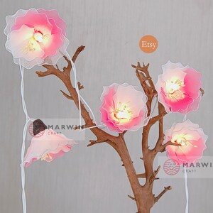 Limited 20 White Pink String Lights Rose Flower Fairy Lights Bedroom Home Decor Living Room Wall Hanging Lights Wedding Decor Battery & Plug