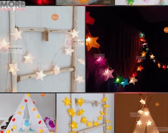 4 Color Option Handcrafted paper String Lights Star Fairy Lights Bedroom Home Decor Living Room Wall Hanging Light Dorm LED Battery USB Plug