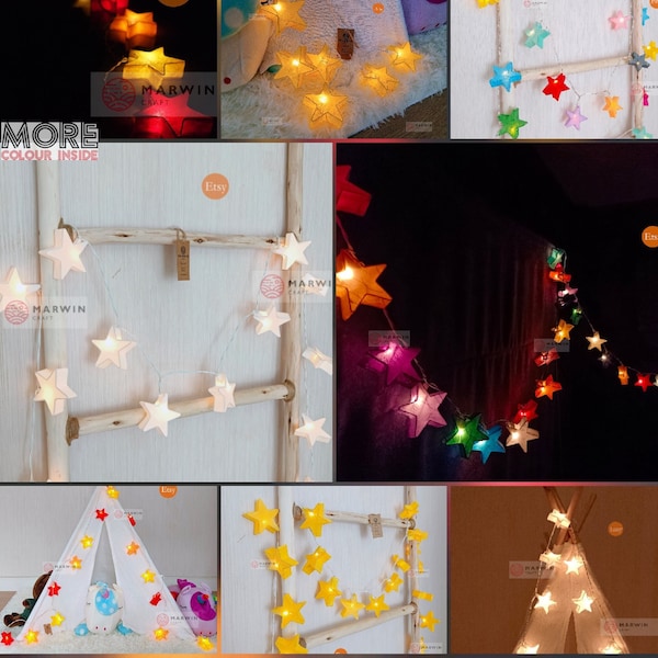 4 Color Option Handcrafted paper String Lights Star Fairy Lights Bedroom Home Decor Living Room Wall Hanging Light Dorm LED Battery USB Plug