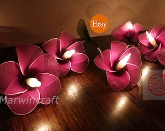 Purple Frangipani String Lights Flower Fairy Lights Bedroom Home Decor Living Room Wall Hanging Lights Decor Dorm Light Spa USB Battery Plug