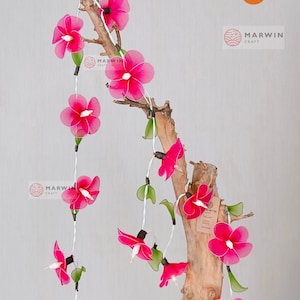 Pink Magenta Frangipani String Lights Flower Fairy Lights Bedroom Home Decor Living Room Wall Hanging Lights Wedding Decor Dorm Battery Plug