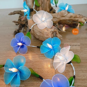 20 White Blue Sky Frangipani String Lights Flower Fairy Lights Bedroom Home Decor Living Room Wall Hanging Lights Decor Dorm Lights Nursery image 2