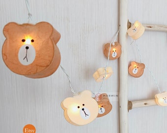 Paper String Lights Chocolate Brown Cream Teddy Bear Fairy Lights Bedroom Home Decor Living Room Wall Hanging Lights Baby Decor Dorm Lights