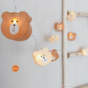 Paper String Lights Chocolate Brown Cream Teddy Bear Fairy Lights Bedroom Home Decor Living Room Wall Hanging Lights Baby Decor Dorm Lights