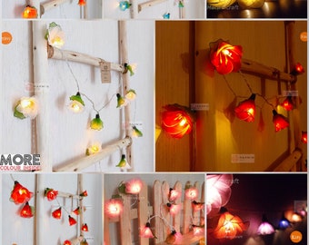 8 Colour of 20 String Lights Rain Lilly Flower Fairy Lights Bedroom Home Decor Living Room Wall Hanging Lights Wedding LED USB Battery Plug