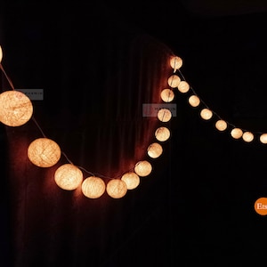 White String Lights Cotton Balls Fairy Lights Bedroom Home Decor Living Room Wall Hanging Lights Wedding Decor Dorm Lights Battery & Plug image 1