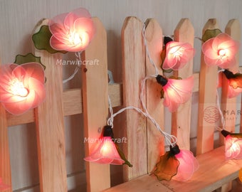 20 Soft Pink String Lights Rain Lilly Flower Fairy Lights Bedroom Home Decor Living Room Wall Hanging Lights Wedding Decor USB Battery Plug