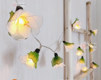 20 White String Lights Rain Lilly Flower Fairy Lights Bedroom Home Decor Living Room Wall Hanging Lights Wedding Decor Dorm USB Battery Plug