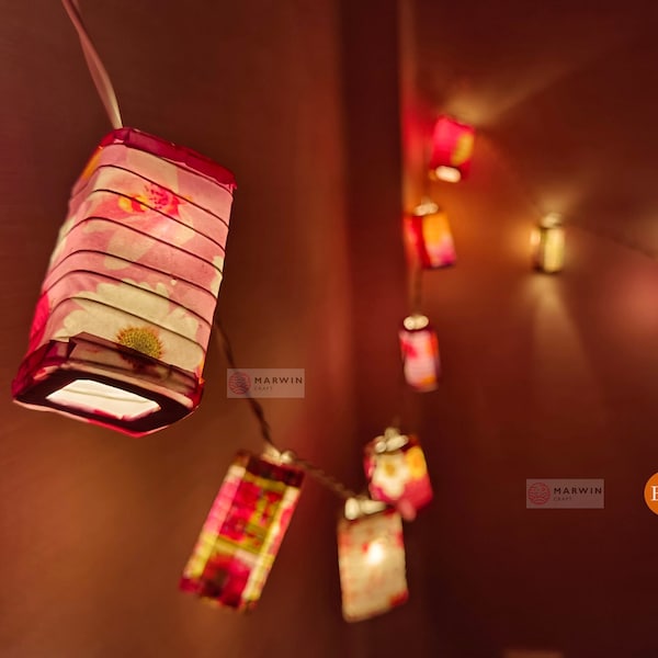 20 Colourful String Lights Japanese Paper Lantern Shades Fairy Lights Bedroom Home Decor Living Room Wall Hanging Decor Battery USB Plug in