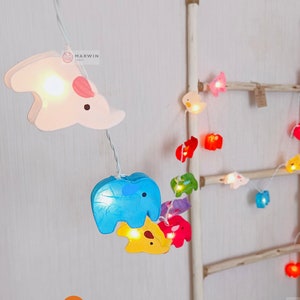 Multi Colorful String Lights Elephant Fairy Lights Bedroom Home Decor Living Room Wall Hanging Dorm Baby Animal Zoo Nursery USB Battery Plug
