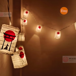 String Lights Torii Gate Sunset Japanese Paper Lantern Lamp Shade Samurai Geisha Monk Fairy Lights Bedroom Home Decor Living Room Hanging