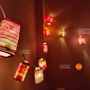 20 35 Colourful String Lights Japanese Paper Lantern Shades Fairy Lights Bedroom Home Decor Living Room Wall Hanging Decor Battery USB Plug