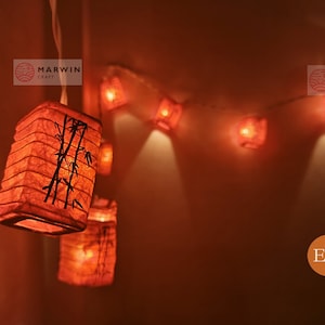 String Lights Orange Dawn Bamboo Japanese Paper Lantern Lamp Shade Fairy Lights Bedroom Home Decor Living Room Hanging Light Dorm Meditation