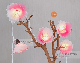 Limited 20 White Pink String Lights Rose Flower Fairy Lights Bedroom Home Decor Living Room Wall Hanging Lights Wedding Decor Battery & Plug