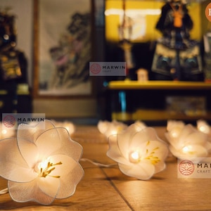 20 String Lights White Sakura Japanese Flower Fairy Lights Cherry Blossom Bedroom Home Decor Living Room Hanging Shades Dorm Wedding Garland