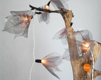 Gray String Lights Bodhi Leave Flower Fairy Lights Bedroom Home Decor Living Room Wall Hanging Lights Wedding Decor Dorm USB Battery Plug in