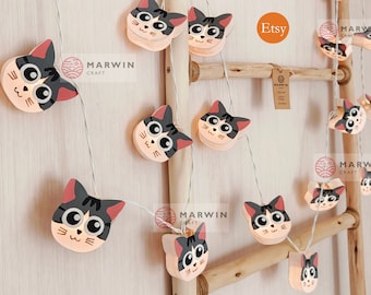 String Lights Cute Japanese Lucky Cat Fairy Lights Bedroom Home Decor Living Room Wall Hanging Kitten Decor Dorm Nursery Cartoon Mobile Doll