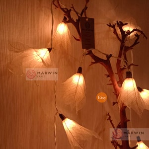 White Ivory String Lights Bodhi Leave Flower Fairy Lights Bedroom Home Decor Living Room Wall Hanging Lights Wedding Dorm Focus Meditation image 1