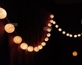 Guirlande lumineuse blanche Boules de coton Guirlandes lumineuses Chambre à coucher Décoration d'intérieur Salon Lampes suspendues murales Décoration de mariage Lumières de dortoir à piles et à prise