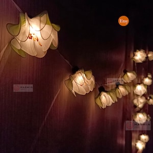 20 White String Lights Lotus Flower Fairy Lights Bedroom Home Decor Living Room Wall Hanging Lights Wedding Decor Dorm Lights Battery & Plug