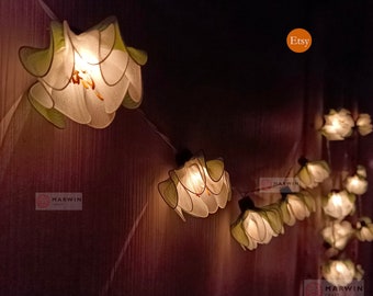 Limited 20 White String Lights Lotus Flower Fairy Lights Bedroom Home Decor Dorm Living Room Wall Hanging Light Wedding Battery USB Plug in