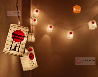 String Lights Torii Gate Sunset Japanese Paper Lantern Lamp Shade Samurai Geisha Monk Fairy Lights Bedroom Home Decor Living Room Hanging