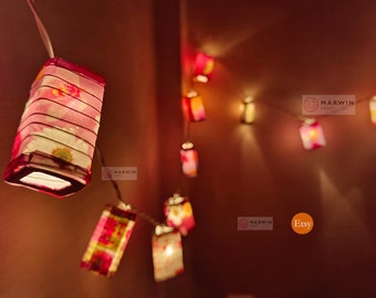 20 35 Colourful String Lights Japanese Paper Lantern Shades Fairy Lights Bedroom Home Decor Living Room Wall Hanging Decor Battery USB Plug