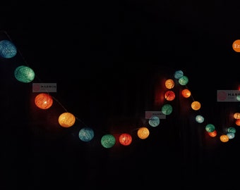 Pastel Summer String Lights Cotton Balls Fairy Lights Bedroom Home Decor Living Room Wall Hanging Lights Wedding Decor Dorm Lights Shades