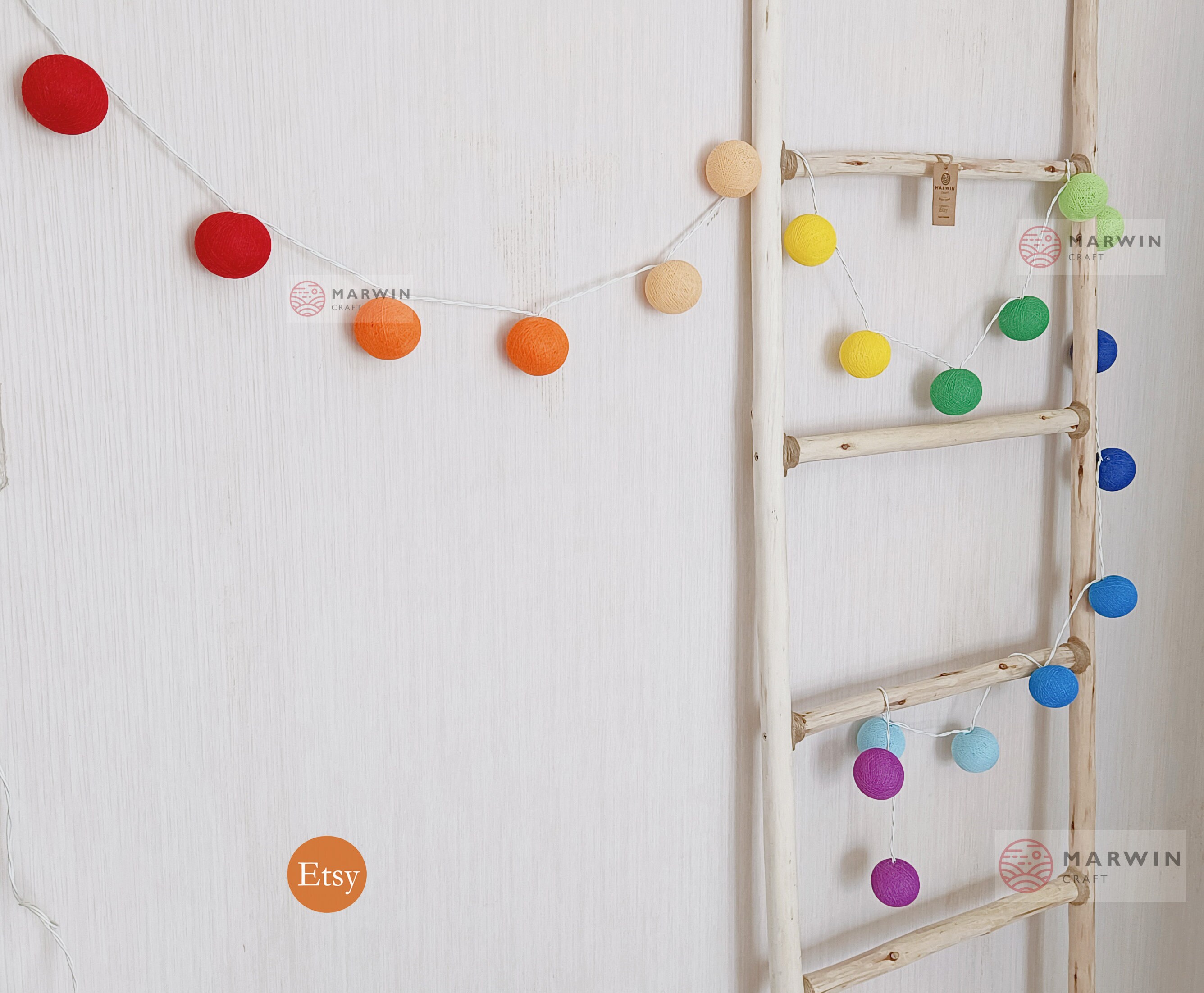 Spectrum String Lights Rainbow Spectrum Handcrafted String Lights Cotton Balls Fairy Lights ...
