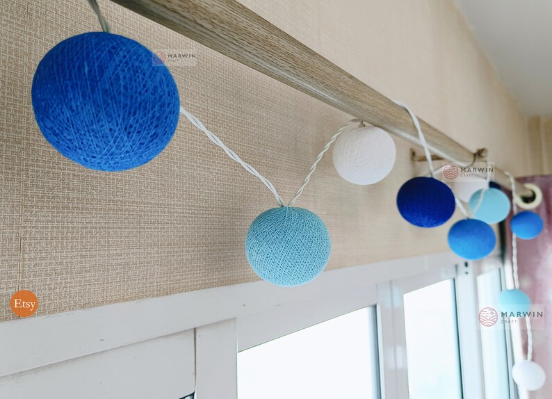 Blue String Lights Cotton Balls Fairy Lights Bedroom Home Etsy