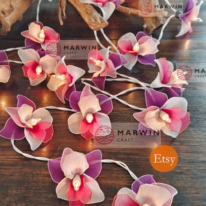 20 Golden White Pink Purple String Lights Orchid Flower Fairy Lights Bedroom Home Decor Living Room Wall Hanging Wedding USB Battery Plug image 4