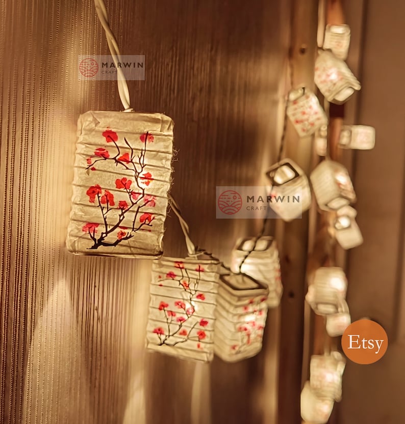 Led String Light Craft String Lights Craft Hand Paint Red Pink Sakura Tree Branch Cherry ...