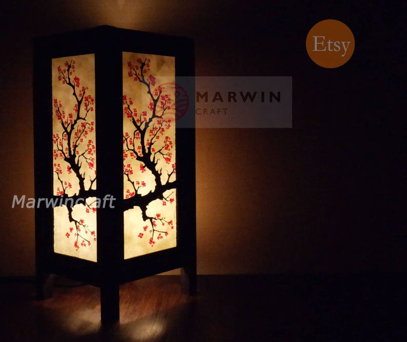 Asian Oriental Cherry Blossom Japanese Lamp Zen Bedside Lamp Etsy