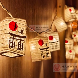 String Lights Torii Gate Sunset Crane Bird Japanese Paper Lantern Lamp Shades Fairy Lights Bedroom Home Decor Living Room Hanging Meditation