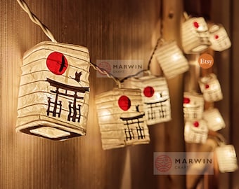 String Lights Torii Gate Sunset Crane Bird Japanese Paper Lantern Lamp Shades Fairy Lights Bedroom Home Decor Living Room Hanging Meditation