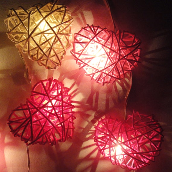 Red White Pink String Lights Heart Rattan Fairy Lights Bedroom Etsy
