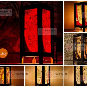 7 Designs of Asian Buddha Face Japanese Lamp Zen Bedside Lamp Floor Table Lamp Paper Shades Bedroom Home Decor Living Room Mediation Yoga