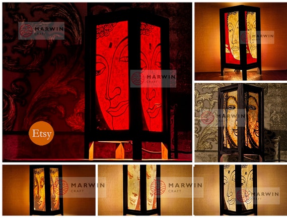 7 Designs of Asian Buddha Face Japanese Lamp Zen Bedside Lamp Floor Table Lamp Paper Shades Bedroom Home Decor Living Room Mediation Yoga