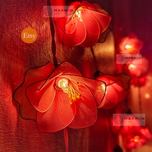 20 Pink String Lights Rain Lilly Flower Fairy Lights Bedroom Home Decor Living Room Wall Hanging Wedding Dorm Garland USB Battery Plug in