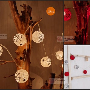 String Lights Spider Web Fairy Light Bedroom Home Decor Living Room Wall Hanging Lights Halloween Horror Decor Dorm Nursery USB Battery Plug