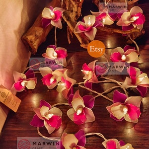 20 Golden White Pink Purple String Lights Orchid Flower Fairy Lights Bedroom Home Decor Living Room Wall Hanging Wedding USB Battery Plug image 5