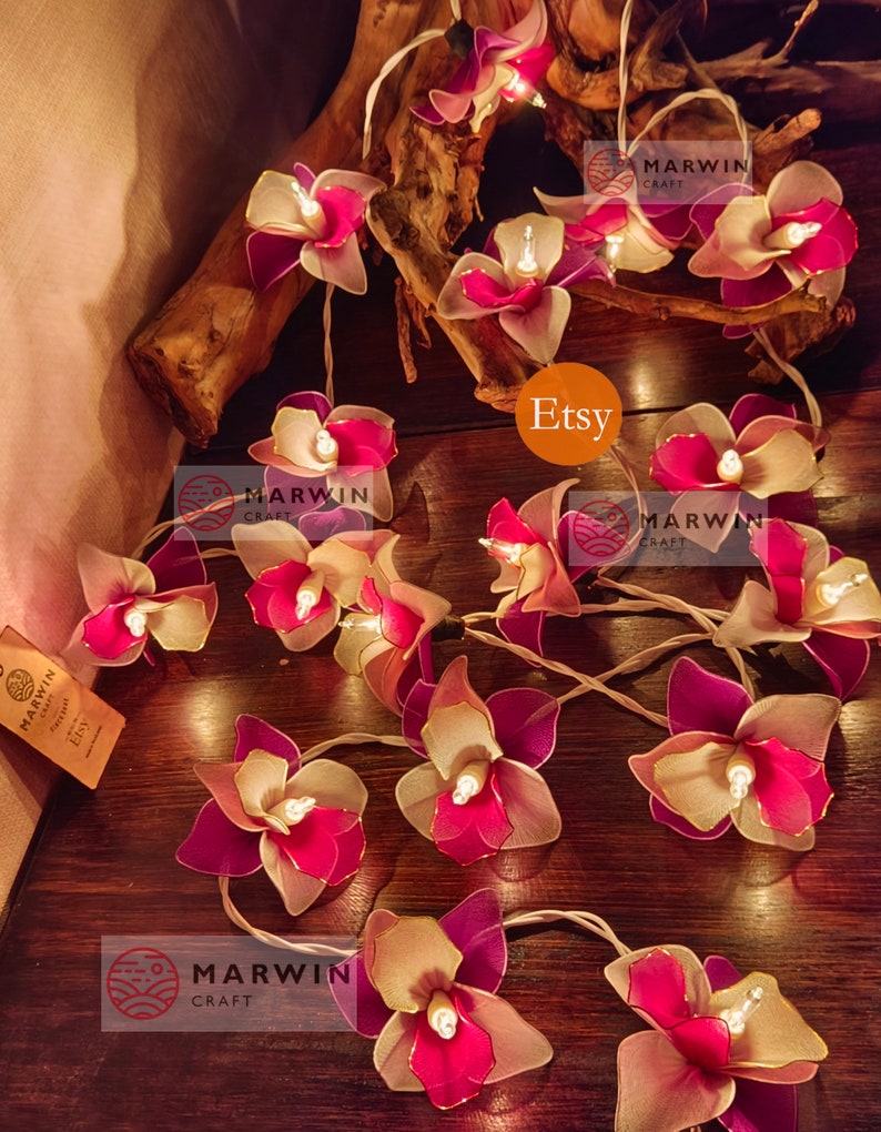 20 Golden White Pink Purple String Lights Orchid Flower Fairy Lights Bedroom Home Decor Living Room Wall Hanging Wedding USB Battery Plug image 5