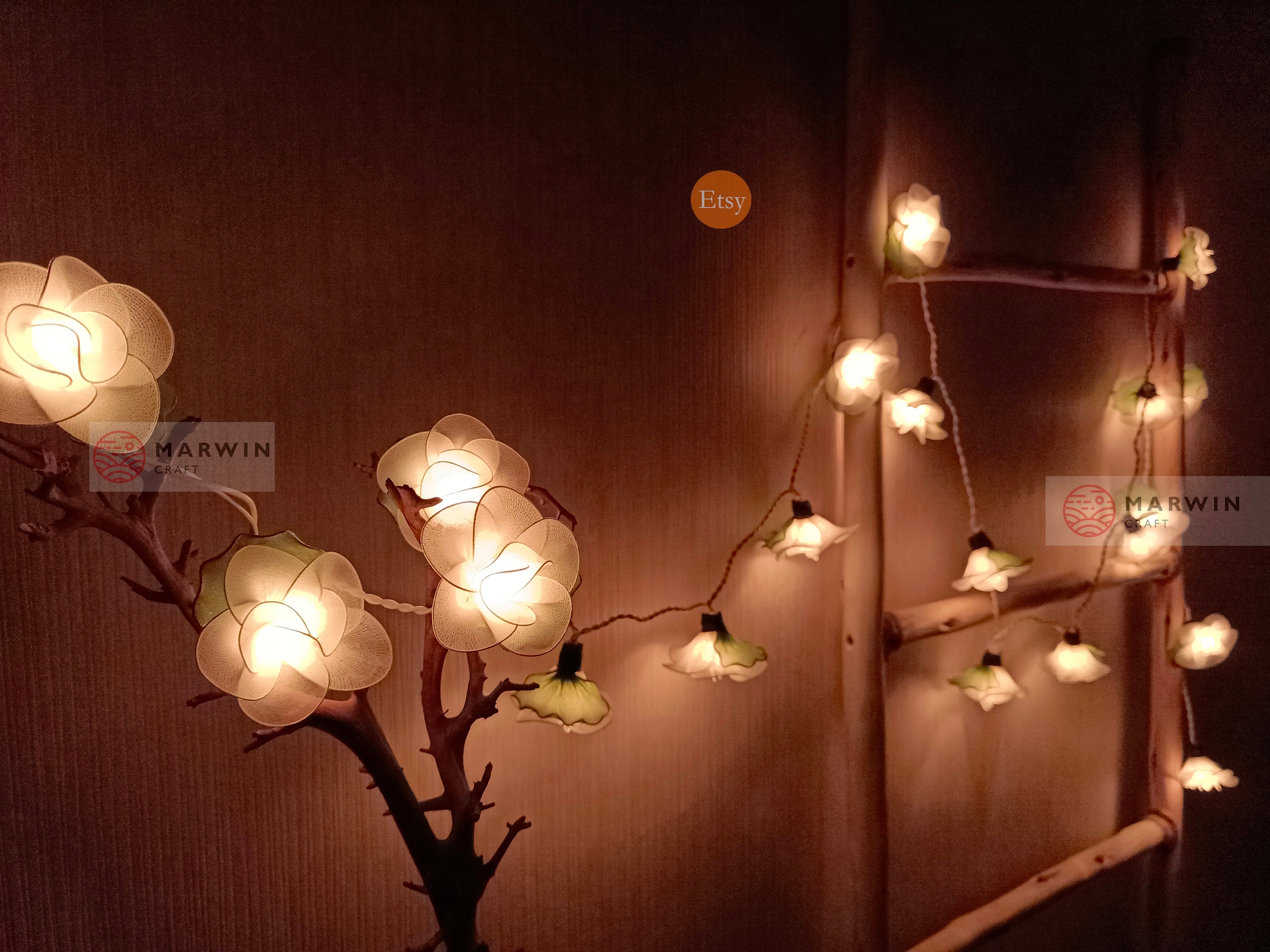 20LED Warm White Rose Flower Fairy String Lights 7.5 Feet Clear Cable Battery Powered for Valentines Built in Auto Timer echosari Bedroom Indoor Decoration SYNCHKG059540 Wedding