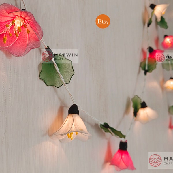 Selected 20 White Pink String Lights Himalaya Flower Fairy Lights Bedroom Home Decor Living Room Hanging Lights Wedding USB Battery Plug in