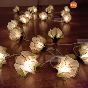 20 White String Lights Lotus Flower Fairy Lights Bedroom Home Decor Living Room Wall Hanging Lights Wedding Decor Dorm USB Battery & Plug in image 4